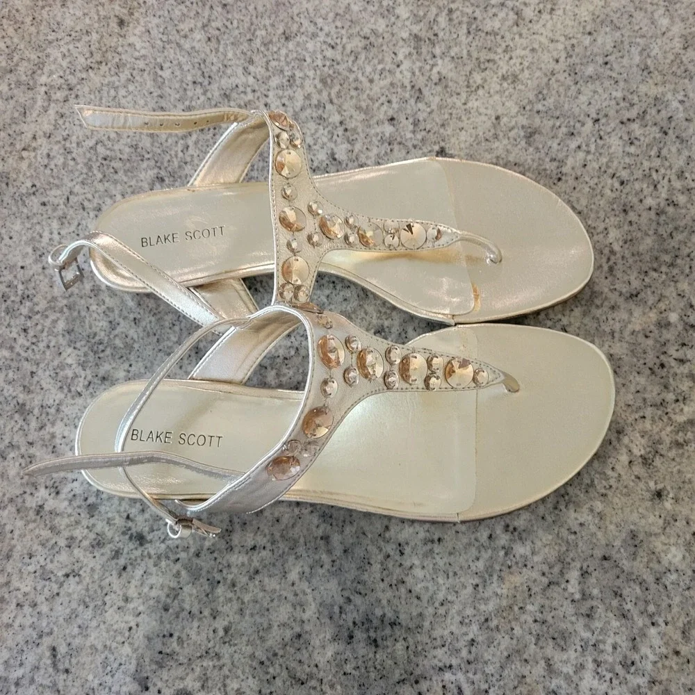 Gemma Blake Scott Womens Sandals Size 9 Gold Beaded Wedge Heel